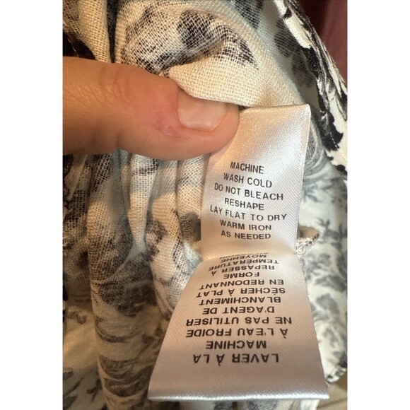 London Times Linen Floral Toile Tie Waist Dress Button Black White Size 4 - Picture 10 of 10